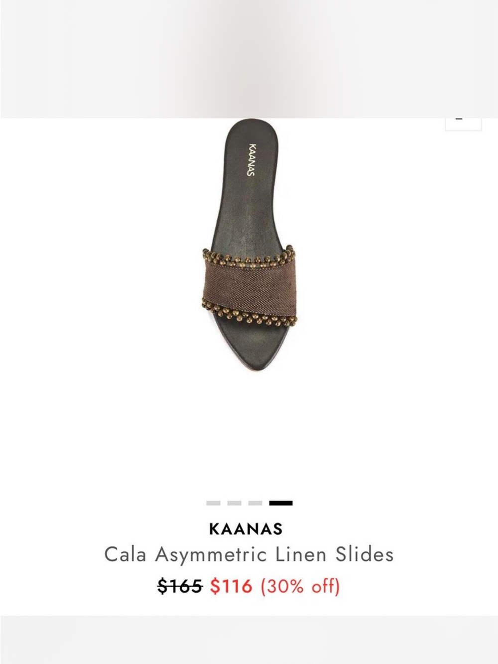Kaanas Cala Asymmetric Linen Slide in Brown with Bead Trim